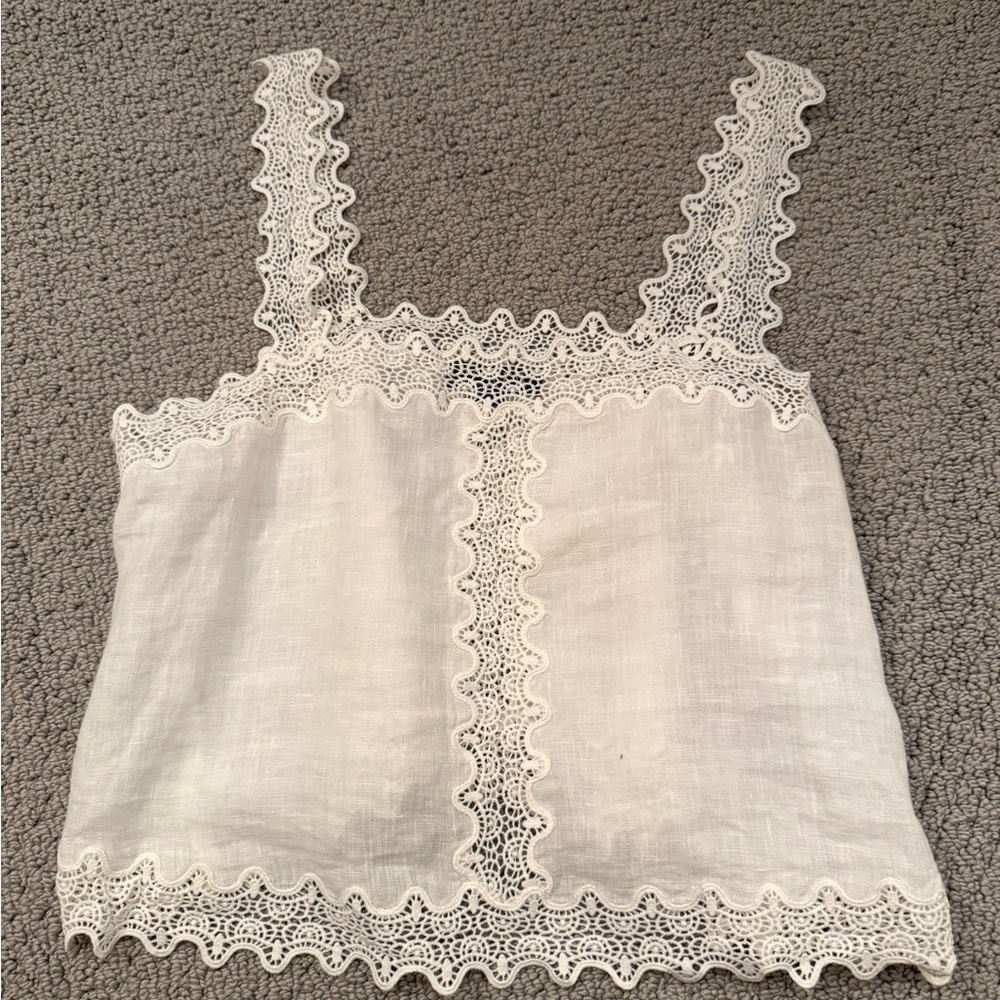 J.Crew Lace-Trim White Linen Tank Top